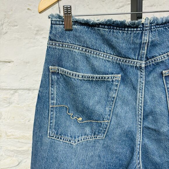 We The Free People Wide Leg High Rise Cropped Ankle Jeans Raw Waistband Slouchy